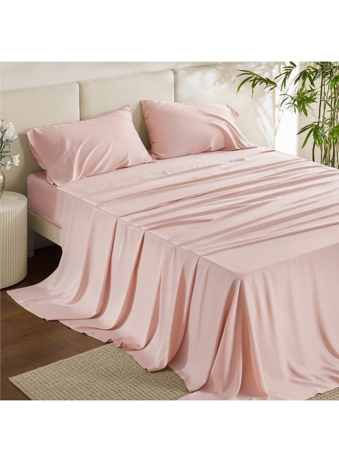 Bedsure Bedsure King Size Sheet Set, Cooling Sheets King, Rayon Derived from Bamboo, Deep Pocket Up to 16", Breathable & Soft Bed Sheets, Hotel Luxury Silky Bedding Sheets & Pillowcases, Pink  - Image 1