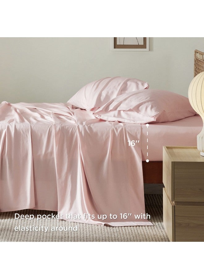 Bedsure Bedsure King Size Sheet Set, Cooling Sheets King, Rayon Derived from Bamboo, Deep Pocket Up to 16", Breathable & Soft Bed Sheets, Hotel Luxury Silky Bedding Sheets & Pillowcases, Pink  - Image 3