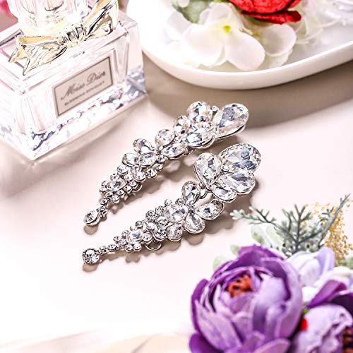 EVER FAITH Rhinestone Crystal Elegant Waterdrop Bridal Feast Dangle Clip-on Earrings Clear Silver-Tone - Image 4