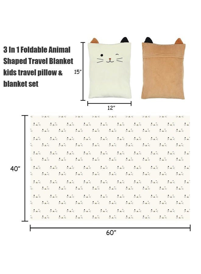 VigorSpring 3-in-1 Cat Travel Blanket and Pillow Set for Kids, Soft Snuggle Pillow with Hand Warmer, 40x60 Inch Cute Cat Blanket, Compact for Travel, Camping, Home and Office - Image 3