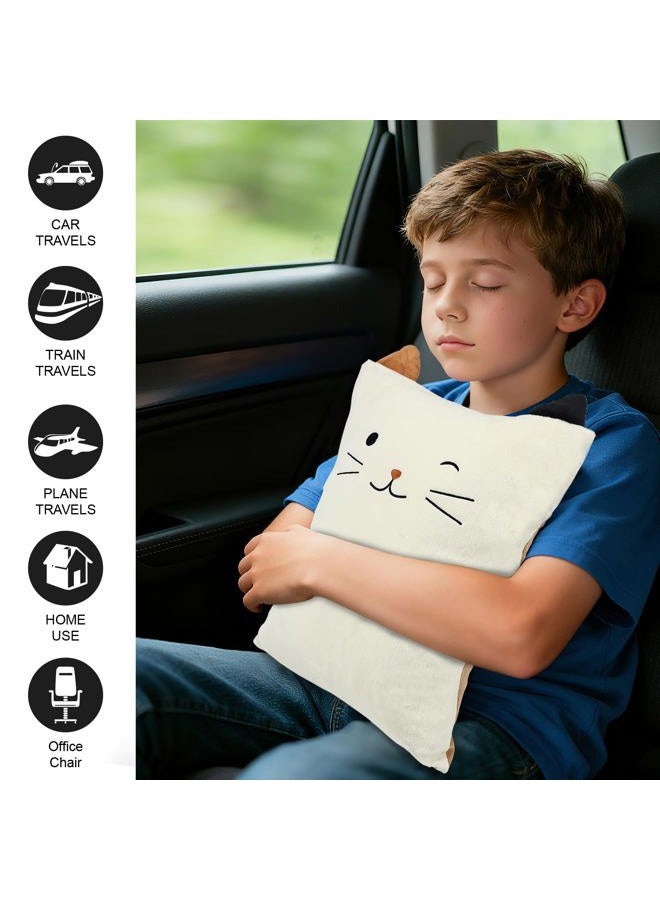 VigorSpring 3-in-1 Cat Travel Blanket and Pillow Set for Kids, Soft Snuggle Pillow with Hand Warmer, 40x60 Inch Cute Cat Blanket, Compact for Travel, Camping, Home and Office - Image 5