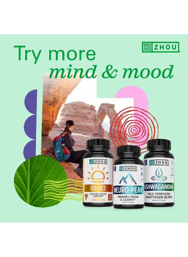 Zhou Energy Focus L Theanine Caffeine Pills 200mg LTheanine 100mg Natural Anhydrous Caffeine Boost for Adults Men Women Slow Extended Release 60 Vegetarian Capsules Pack of 1 - Image 4