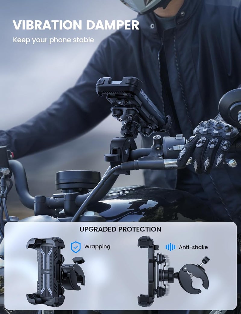 Lamicall Motorcycle Phone Mount Holder - [Dual Vibration Dampener] [Anti Shake] Motorcycle Cell Phone Mount with Upgraded Handlebar Clamp, Fit iPhone 14 15 Pro Max 16 17 Pro, More 4.7-6.7" Phones - Image 2