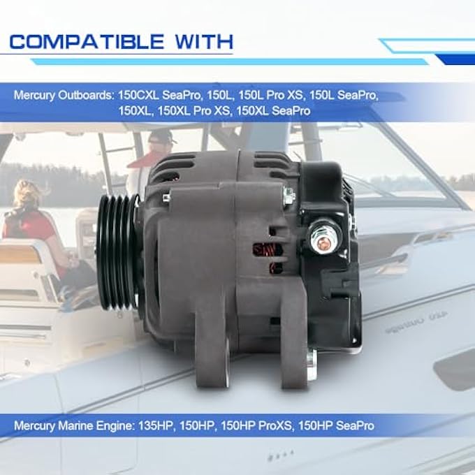 LEAPTREND 8M0057693 Alternator 12V 55A Compatible with Mercury Outboards Marine Engines 135 150 HP SeaPro 2012 & Up 4-Groove Pulley 64mm OD Replace 8M0062515 8M0065239 - Image 2