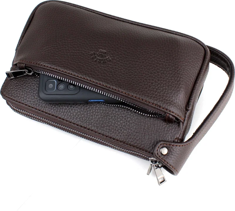ديرسي كلوب Men's Brown Luxury Travel Daily Multi-Compartment Portfolio Bag Clutch Bag