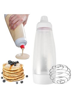 Hand Pancake Batter Dispenser with Wire Whisk 1000 ml Batter Mixer Squeeze Bottle Shaker for Cupcake Pancake Crepe Batter Muffins