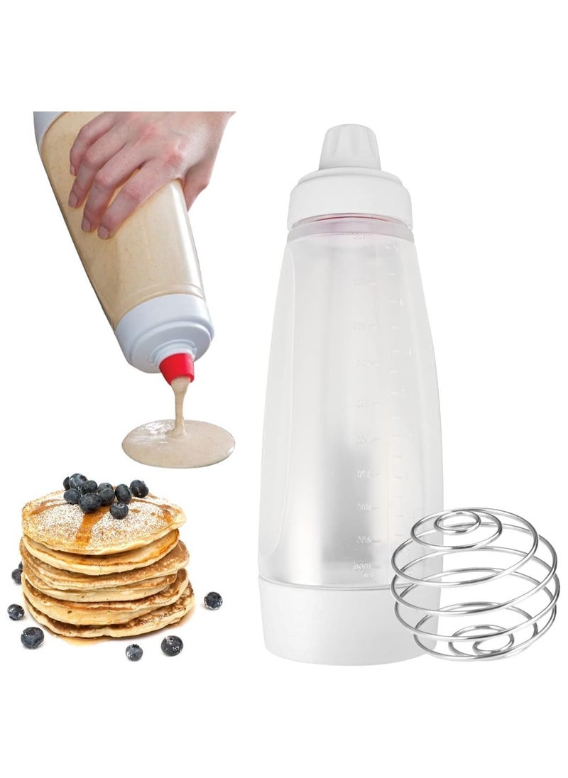 MARKQ - Hand Pancake Batter Dispenser with Wire Whisk 1000 ml Batter Mixer Squeeze Bottle Shaker for Cupcake Pancake Crepe Batter Muffins - Image 1