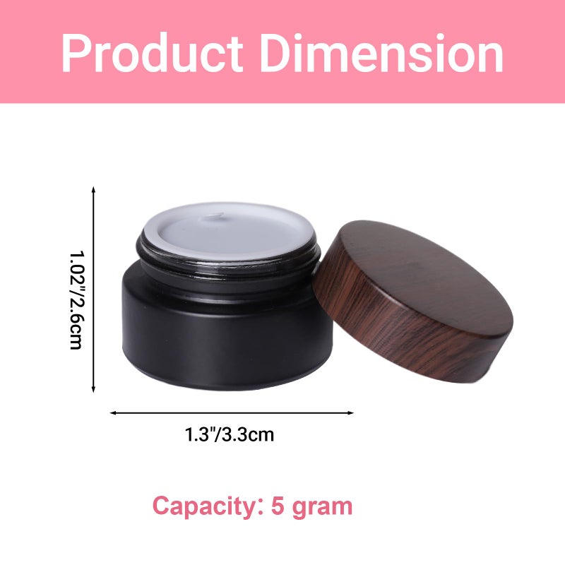 Miayon 6Pcs 0.18 oz Small Travel Lotion Containers with lids Glass Sample Empty Round Cosmetic Jar Bottles for Creams Makeup Lotion Toiletries Storage (Black, 5 gram) - Image 2