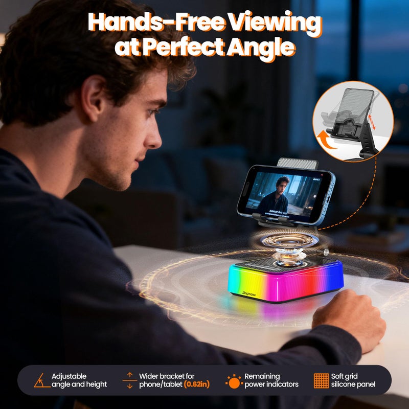 JOYMATE Gifts for Men and Women, Charger Phone Stand with RGB Lights and Bluetooth Speaker Valentines Day Gifts for Him/Her Adjustable Angle Cell Phone Holder for Phones,Tablet (Black) - Image 5