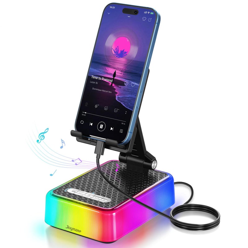 JOYMATE Gifts for Men and Women, Charger Phone Stand with RGB Lights and Bluetooth Speaker Valentines Day Gifts for Him/Her Adjustable Angle Cell Phone Holder for Phones,Tablet (Black) - Image 1