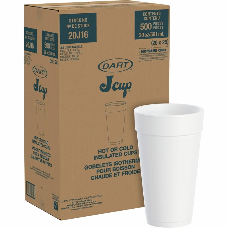 DART 20J16 3.7" Top and 2.4" Bottom Diameter, 6.1" Height, 20 Oz Big Drink Foam Cup (Case of 500), White - Image 4