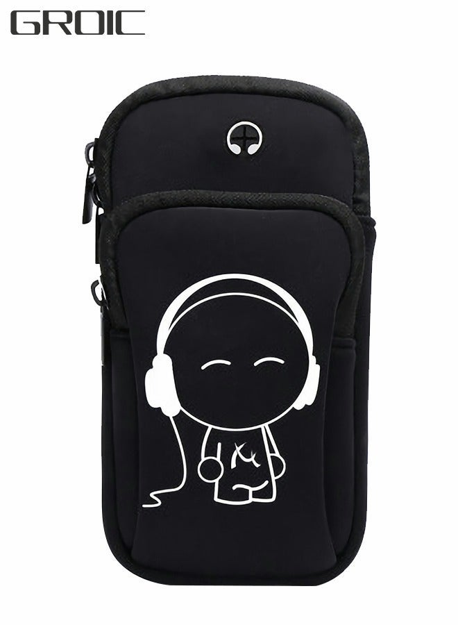 GROIC Phone Armband Holder Wrist Bag Multi-Colors Durable Waterproof For Running, Exercise, Biking, Hiking, Fishing, Camping for Women Men-Black - Image 1