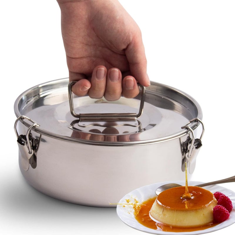 Cyrder Stainless Steel Flan Pan, 80 oz Flanera Mold Cooker for Baking, Compatible with Instant Pot 6 8 10qt, Custard Pan, Flan dish with lid, Tart pan, Round fluted dish, oven safe … - Image 1