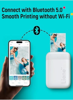 Liene Liene 2x3” Photo Printer, Mini Instant Portable Color Mono Photo Printer Bundle 50 Zink Adhesive Paper, Bluetooth 5.0, Compatible w/iOS & Android, Small Picture Printer for iPhone, Smartphone, White  - Image 2