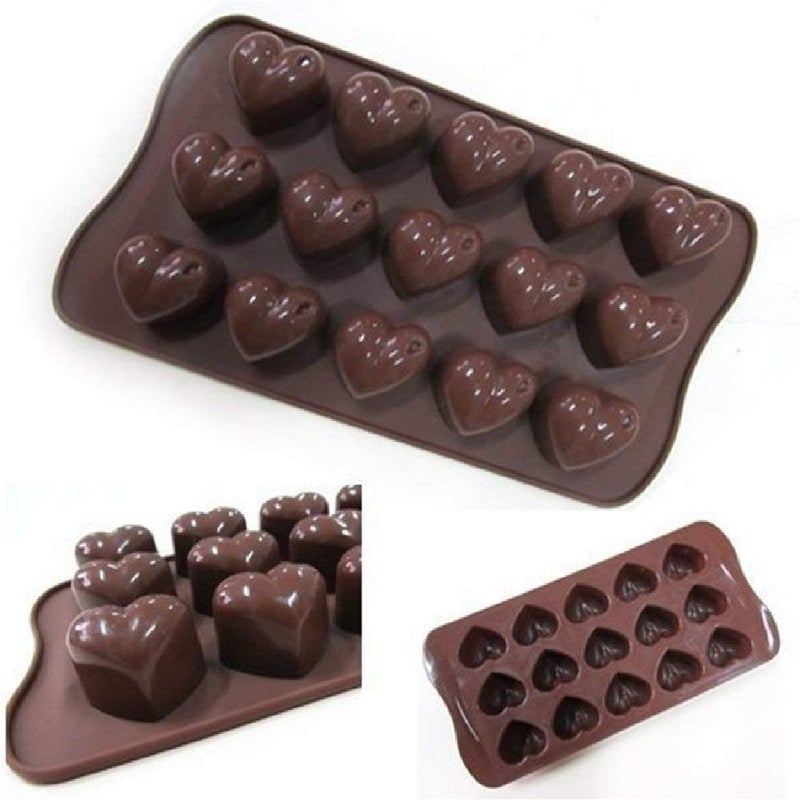 Inditradition Silicone Chocolate Candy Mould, Heart Shape | 15 Cavity Mold, Re-Usable (Brown) - Image 3
