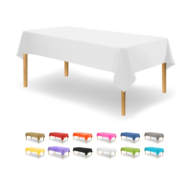 Party Dimensions White Disposable Plastic Tablecloth for Rectangle Tables (12 Pack) Table Cloths for Parties  Events & Weddings  Indoors Outdoors  54 x 108 inches  Plastic Table Cover - Image 1