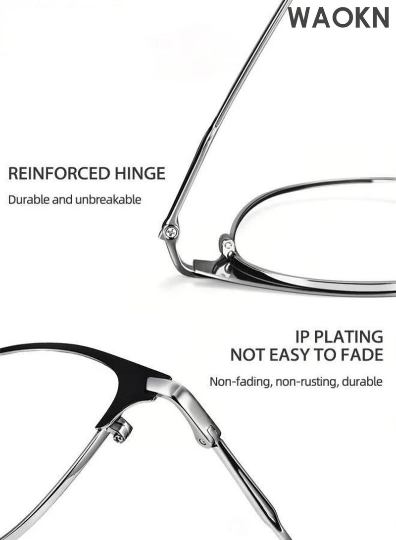 WAOKN Blue Light Blocking Glasses, Blue Light Filter Computer Reading Gaming TV Phones Browline Eyeglasses Fashion Anti Eyestrain Headache Eyewear for Men Women,Anti Eyestrain, alloy material,Unisex,Black Silver,50mm. - Image 5