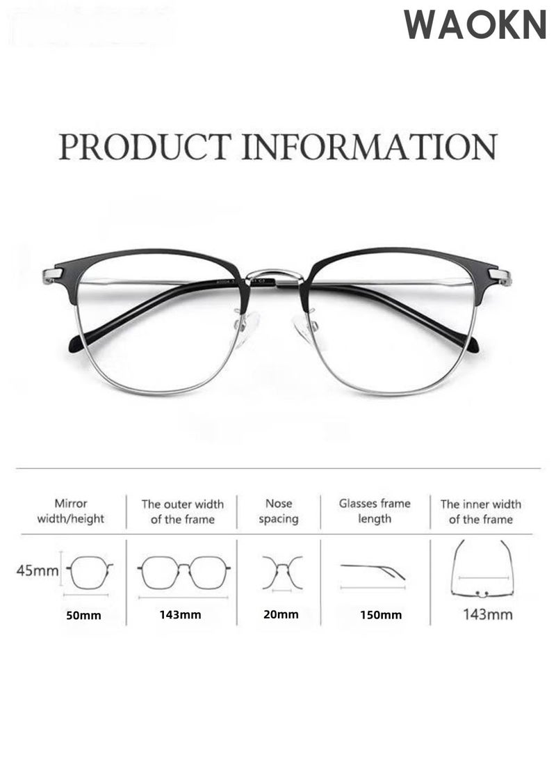 WAOKN Blue Light Blocking Glasses, Blue Light Filter Computer Reading Gaming TV Phones Browline Eyeglasses Fashion Anti Eyestrain Headache Eyewear for Men Women,Anti Eyestrain, alloy material,Unisex,Black Silver,50mm. - Image 2
