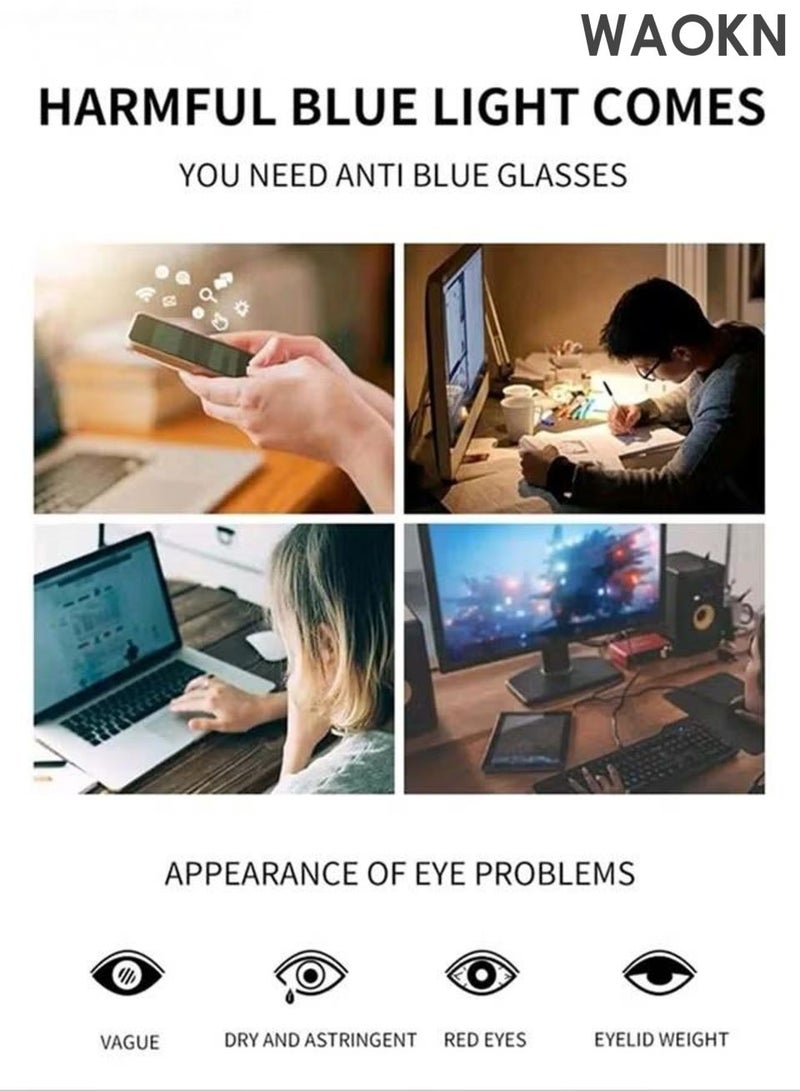 WAOKN Blue Light Blocking Glasses, Blue Light Filter Computer Reading Gaming TV Phones Browline Eyeglasses Fashion Anti Eyestrain Headache Eyewear for Men Women,Anti Eyestrain, alloy material,Unisex,Black Silver,50mm. - Image 4