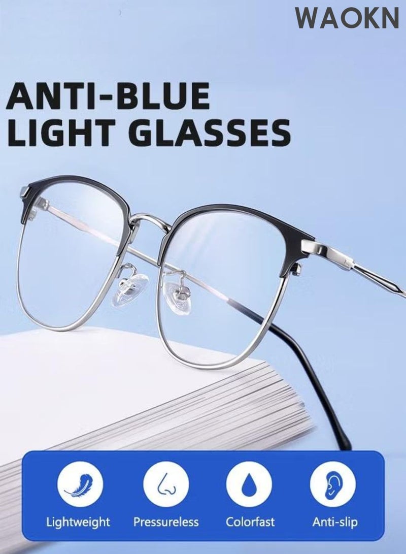 WAOKN Blue Light Blocking Glasses, Blue Light Filter Computer Reading Gaming TV Phones Browline Eyeglasses Fashion Anti Eyestrain Headache Eyewear for Men Women,Anti Eyestrain, alloy material,Unisex,Black Silver,50mm. - Image 3