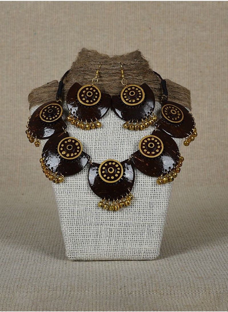 N & H - Women's Coconut Shell 5 Jhumka Necklace with Earrings Set - Image 1