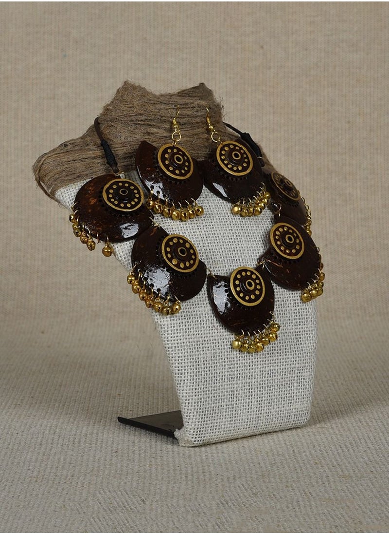 N & H - Women's Coconut Shell 5 Jhumka Necklace with Earrings Set - Image 1