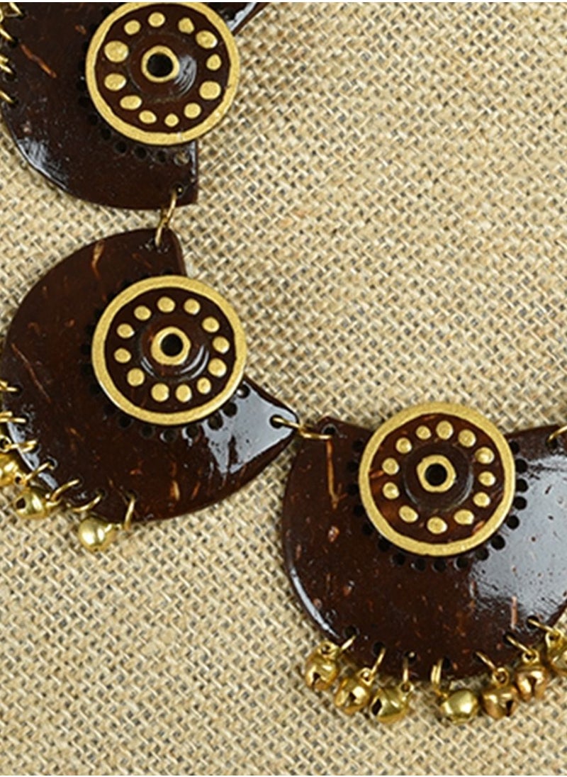 N & H - Women's Coconut Shell 5 Jhumka Necklace with Earrings Set - Image 1