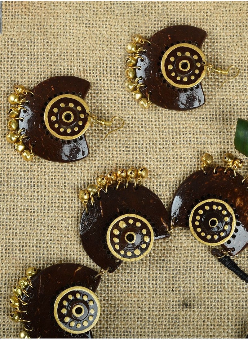 N & H - Women's Coconut Shell 5 Jhumka Necklace with Earrings Set - Image 1