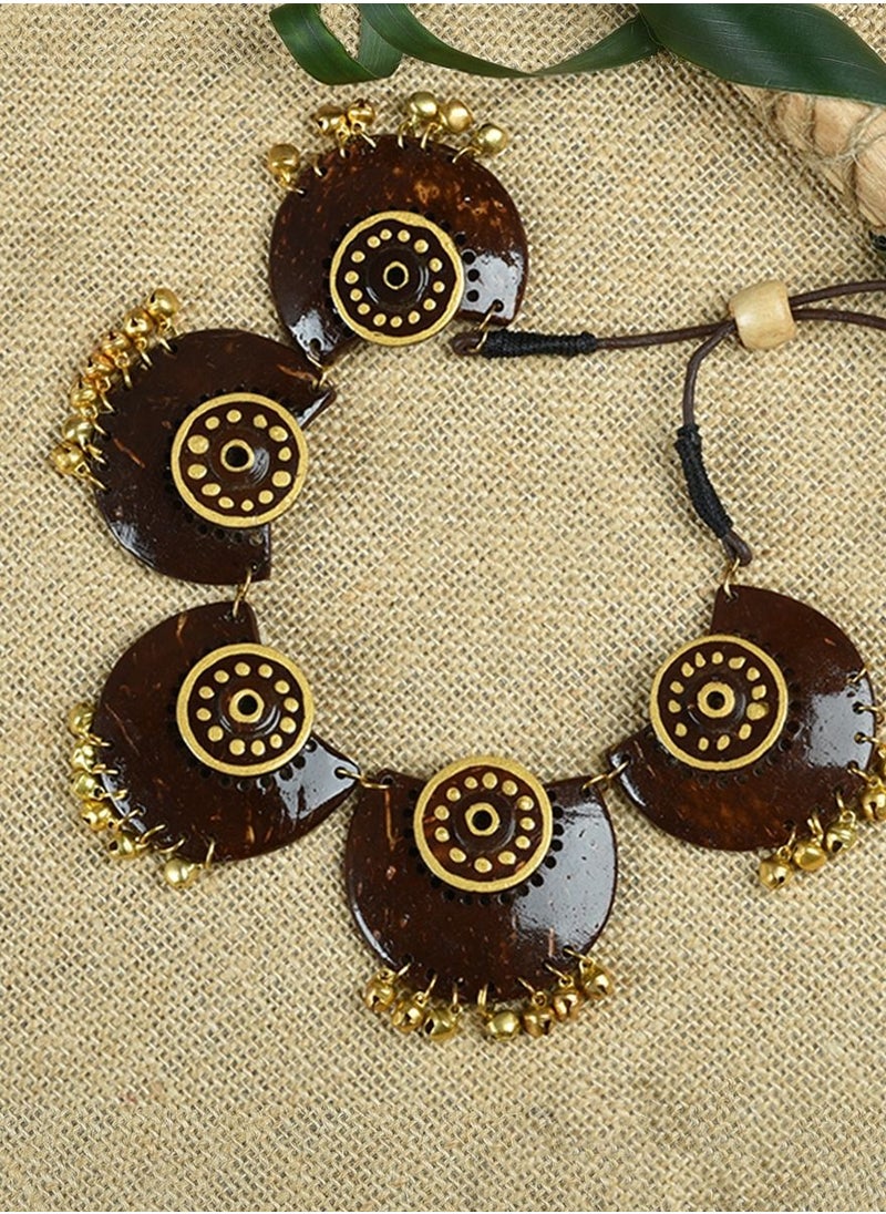 N & H - Women's Coconut Shell 5 Jhumka Necklace with Earrings Set - Image 1
