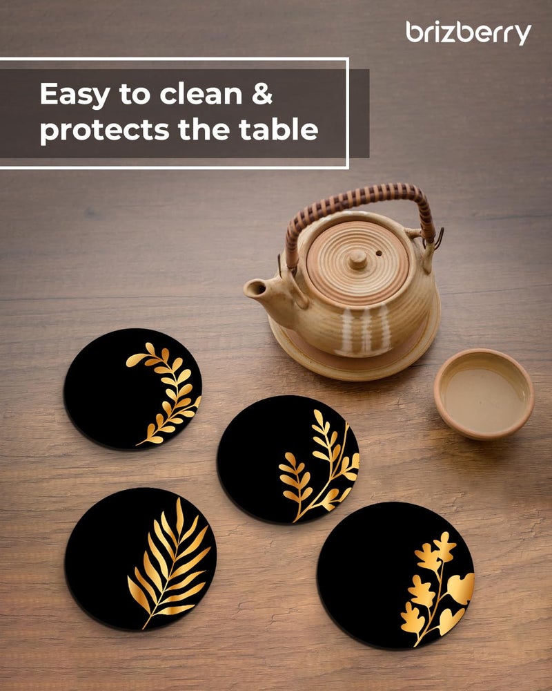 Brizberry® Brizcoast Premium Designer Printed Beautiful Wooden Coasters Fit for Tea Cups, Coffee Mugs and Glasses (3.5X3.5 Inch) (Design 12 (Set of 4)) - Image 4