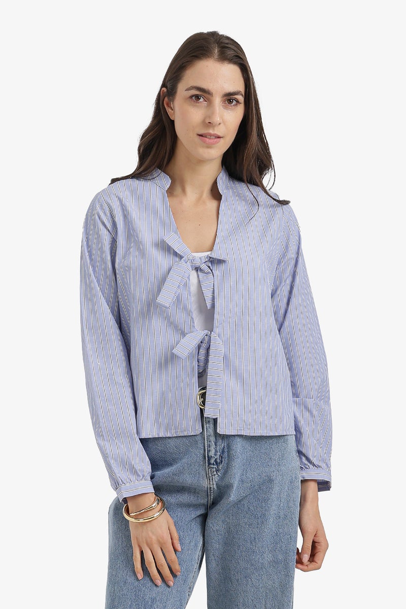 Carina Striped Tie-Front Shirt - Image 1