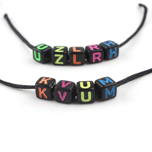 Xilitata Acrylic Black Letter Beads Alphabet Colorful Letters Black Cube Bead, 6×6mm 900pcs, Friendship Bracelets Letter Beads Black Square - Image 5