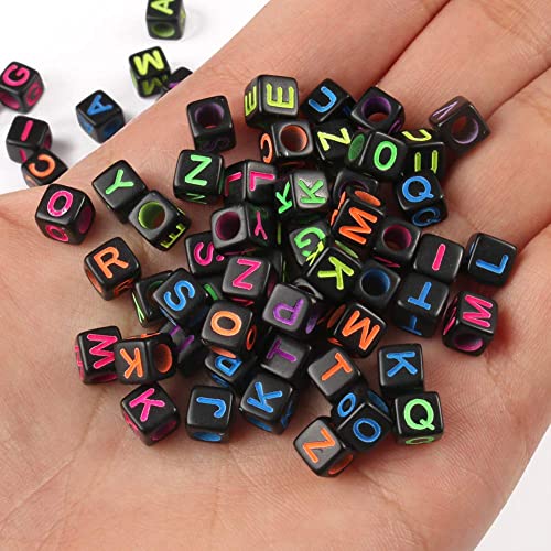 Xilitata Acrylic Black Letter Beads Alphabet Colorful Letters Black Cube Bead, 6×6mm 900pcs, Friendship Bracelets Letter Beads Black Square - Image 3