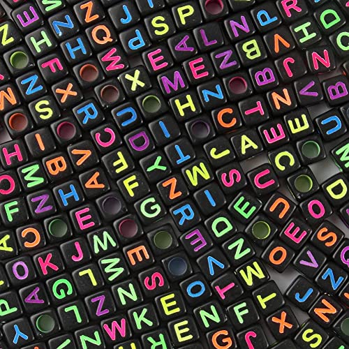 Xilitata Acrylic Black Letter Beads Alphabet Colorful Letters Black Cube Bead, 6×6mm 900pcs, Friendship Bracelets Letter Beads Black Square - Image 1