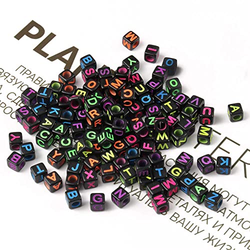 Xilitata Acrylic Black Letter Beads Alphabet Colorful Letters Black Cube Bead, 6×6mm 900pcs, Friendship Bracelets Letter Beads Black Square - Image 4