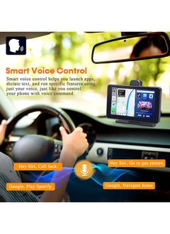 شو وو شاشة Apple Carplay اللاسلكية المحمولة: شاشة لمس سهلة التركيب تعمل بنظام Android Auto - تشغيل السيارة مقاس 7 بوصات مع كاميرا Dash 2.5K وكاميرا احتياطية 1080P  - Image 2