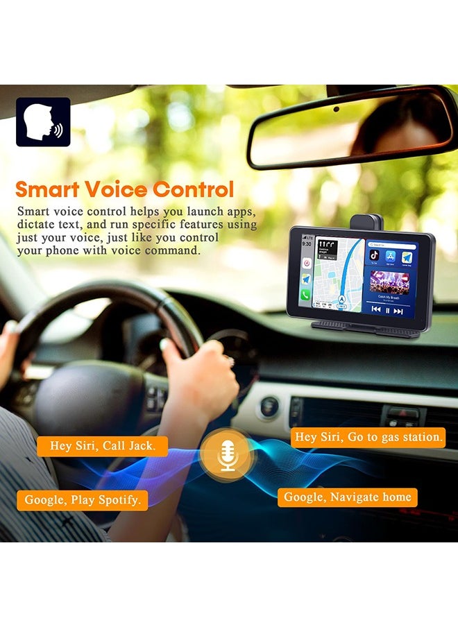 شو وو - شاشة Apple Carplay اللاسلكية المحمولة: شاشة لمس سهلة التركيب تعمل بنظام Android Auto - تشغيل السيارة مقاس 7 بوصات مع كاميرا Dash 2.5K وكاميرا احتياطية 1080P - Image 1