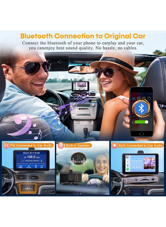 شو وو - شاشة Apple Carplay اللاسلكية المحمولة: شاشة لمس سهلة التركيب تعمل بنظام Android Auto - تشغيل السيارة مقاس 7 بوصات مع كاميرا Dash 2.5K وكاميرا احتياطية 1080P - Image 1