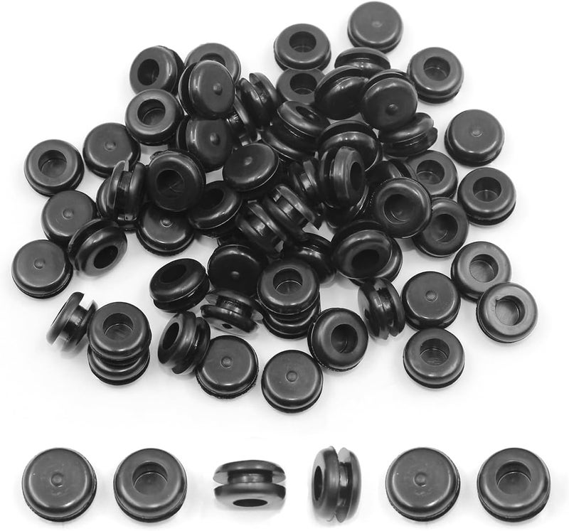 EASYEAH Store 5/16 in Rubber Grommets for Wiring, 1/4 in ID Double-Sided Rubber Plugs for Round Holes, Firewall Grommet Automotive, Wire Cable Grommets for Metal Electric Box, 70 Pcs 6x8 mm, Black - Image 1