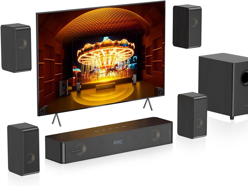 Hiwill-Audio Wooden 5.1.2 Sound Bars, 4 Surround Speakers Wired, Virtual Surround Sound System, Soundbar for Smart TV Speaker w/5.25'' Wired Subwoofer, Home Theater, ARC/Opt/BT/AUX, HiPulse N512 - Image 1