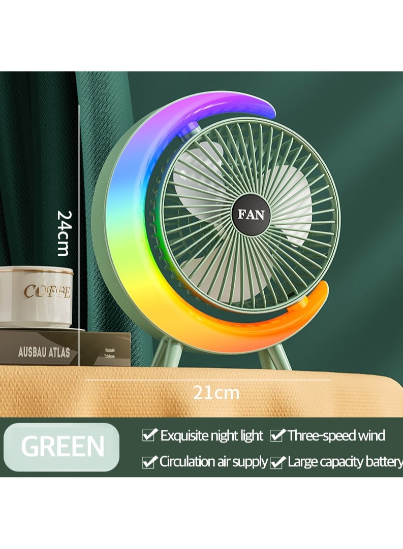 مروحة مكتب، مروحة تعمل بالبطارية قابلة لإعادة الشحن مع ضوء LED، مروحة USB هادئة، مروحة طاولة تدور 180 درجة، 3 سرعات تنظيمية للمنزل والمكتب والسفر والتخييم والهواء الطلق ومروحة داخلية - Image 1