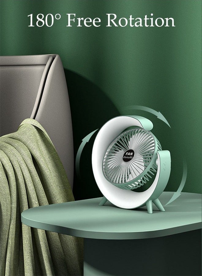 مروحة مكتب، مروحة تعمل بالبطارية قابلة لإعادة الشحن مع ضوء LED، مروحة USB هادئة، مروحة طاولة تدور 180 درجة، 3 سرعات تنظيمية للمنزل والمكتب والسفر والتخييم والهواء الطلق ومروحة داخلية - Image 4