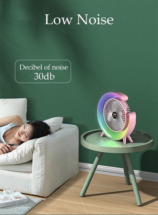 مروحة مكتب، مروحة تعمل بالبطارية قابلة لإعادة الشحن مع ضوء LED، مروحة USB هادئة، مروحة طاولة تدور 180 درجة، 3 سرعات تنظيمية للمنزل والمكتب والسفر والتخييم والهواء الطلق ومروحة داخلية - Image 5