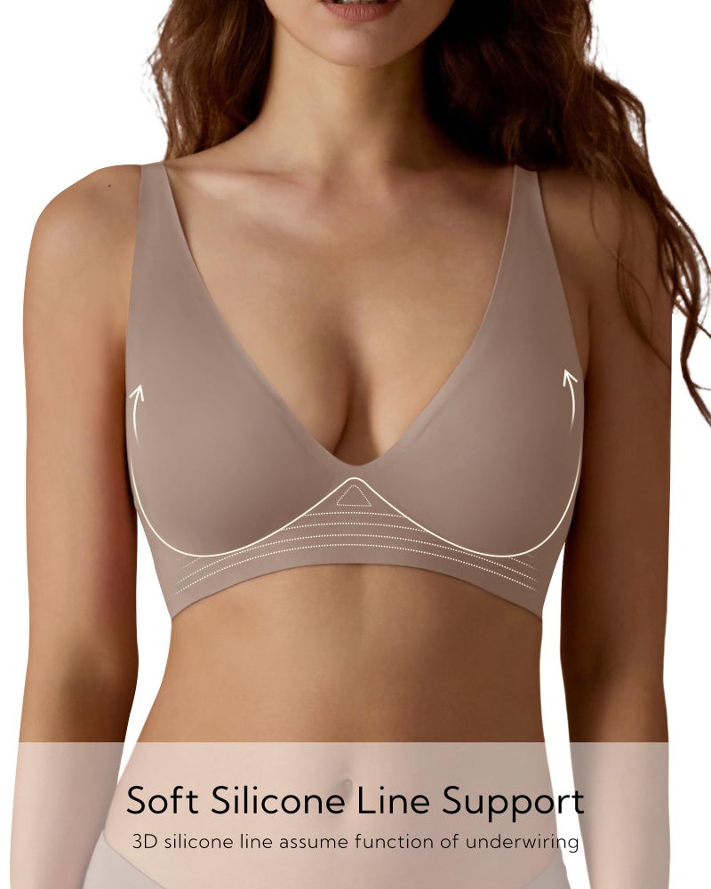 SHARICCA Pro Seamless Bra for Women Deep V Neck Wirefree Adjustable Strap Removable Padded Bralette(Coffee,S) - Image 3