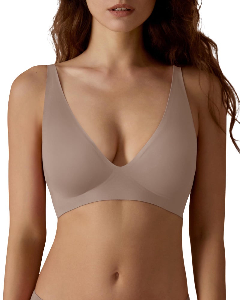 SHARICCA Pro Seamless Bra for Women Deep V Neck Wirefree Adjustable Strap Removable Padded Bralette(Coffee,S) - Image 1