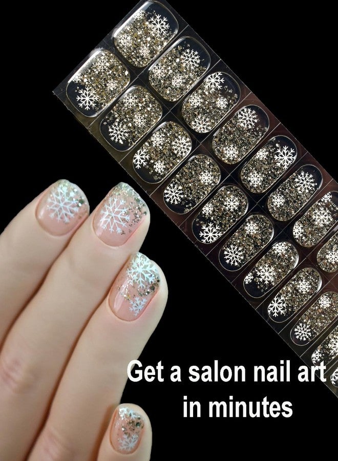 LIFOOST Snowflakes Semi Cured Gel Nail Strips Christmas Nail Stickers Clear with Glitter Gold Sequins Manicure Wraps - Image 4