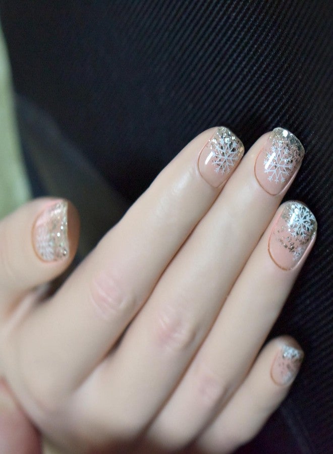 LIFOOST Snowflakes Semi Cured Gel Nail Strips Christmas Nail Stickers Clear with Glitter Gold Sequins Manicure Wraps - Image 2