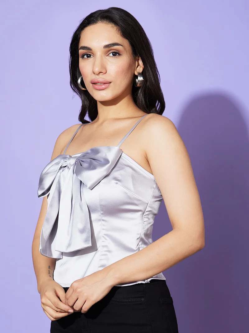 globus Women Grey Shoulder Strap Satin Top
