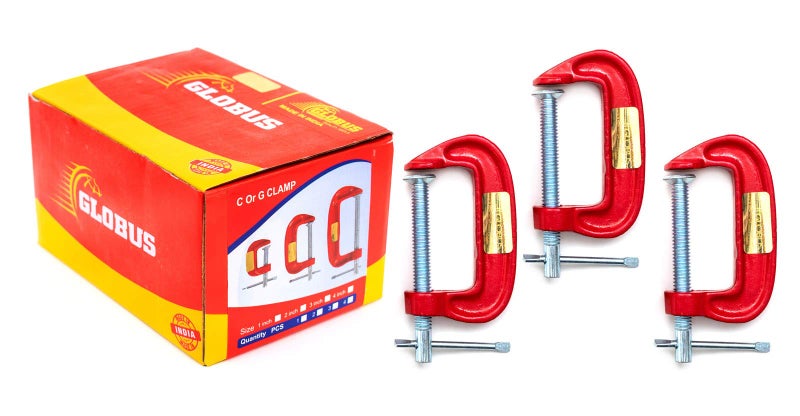 GLOBUS 408 MINI C OR G CLAMP 2 INCH SET/3 PCS (PACK OF 3, SILVER AND RED) - Image 1