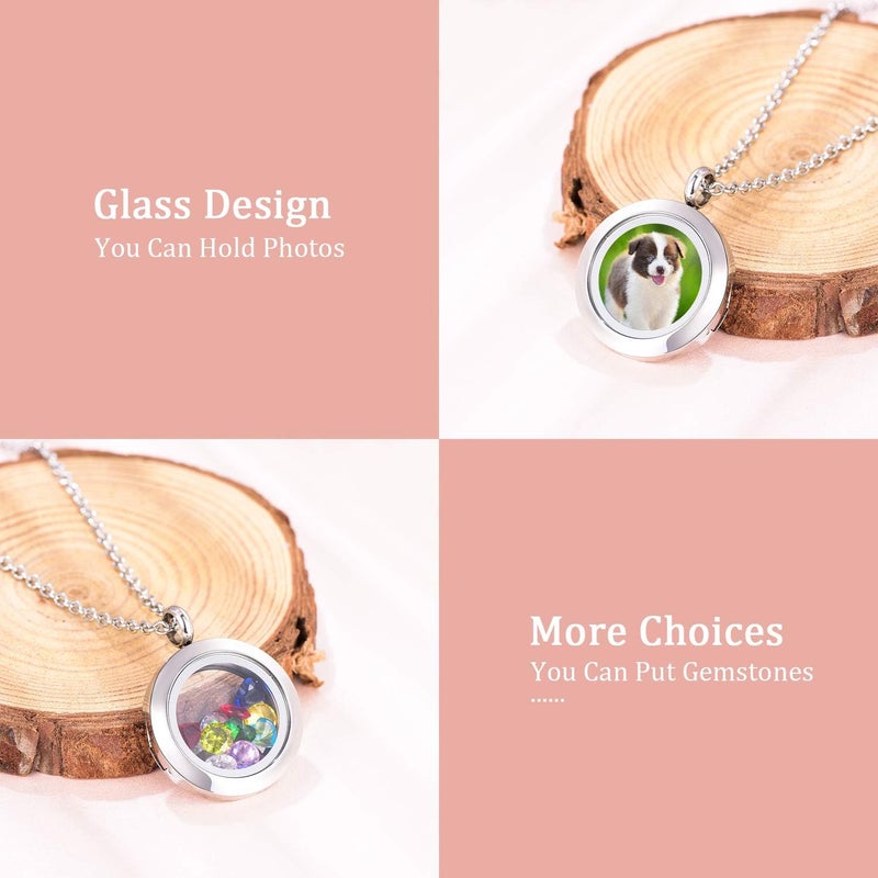 EVERLEAD Locket Necklace, DIY Floating Round Locket Pendant, Living Floating Memory Necklace for Women Friendship Necklace Memory Nostalgic - Image 2